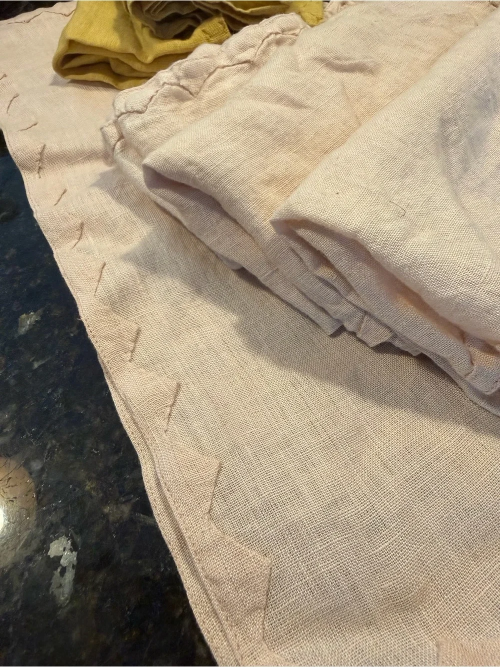 Anthropologie Linen Napkins Blush Pink and Mustard